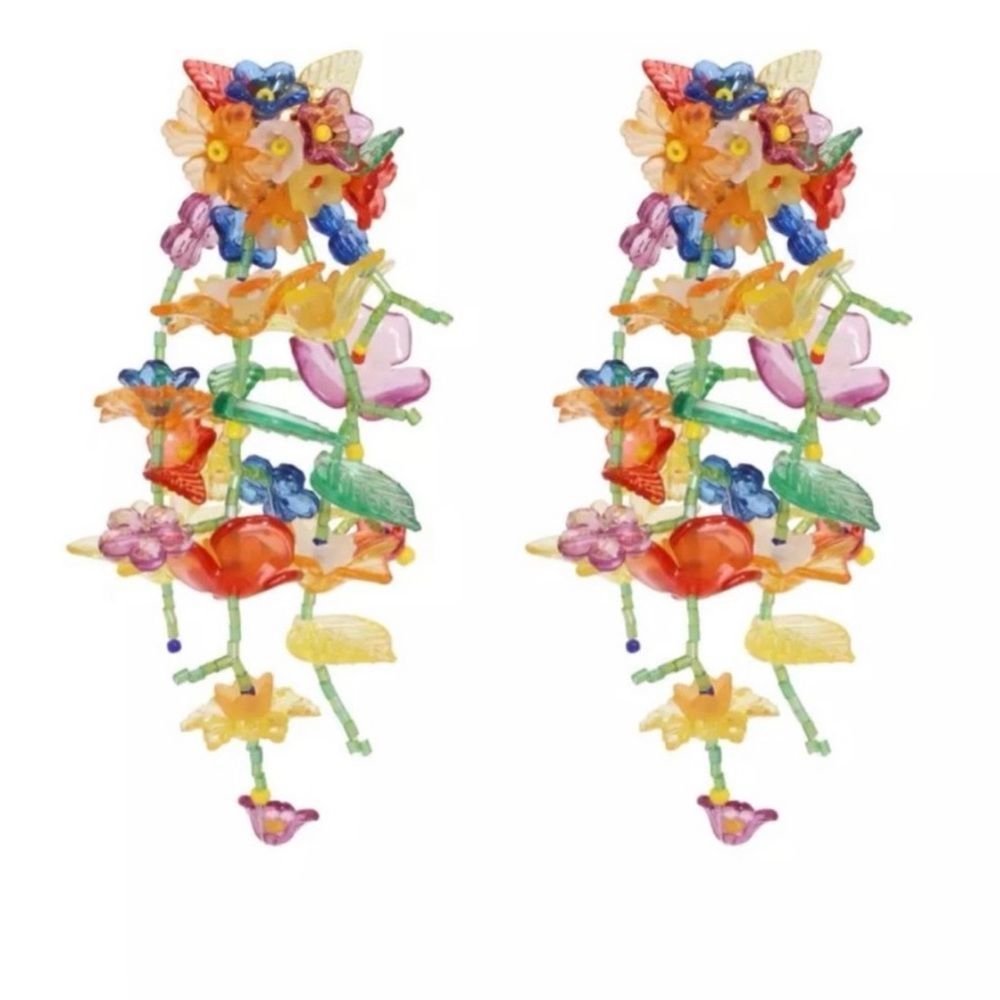 Beaded flower dangle earrings A126 - Picture 1 of 6